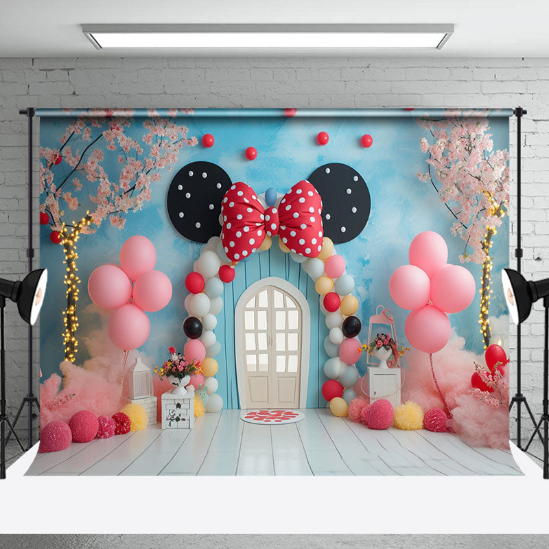 Aperturee - Blue Wall Balloons Bow Tie Door Cake Smash Backdrop