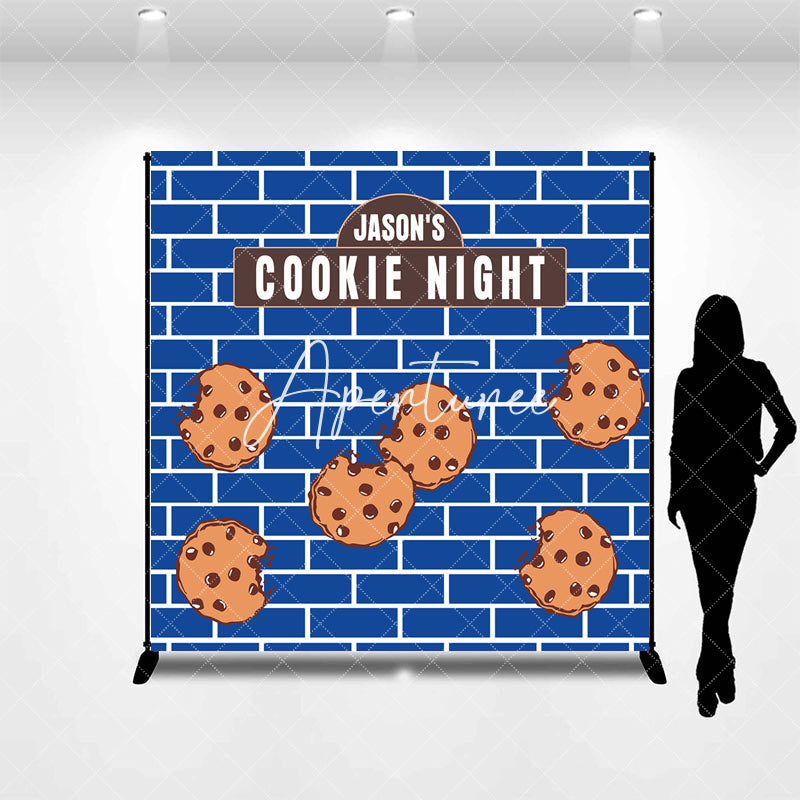 Aperturee - Blue Wall Custom Name Cookie Night Party Backdrop