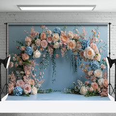 Aperturee - Blue Wall Pink White Spring Floral Wedding Backdrop