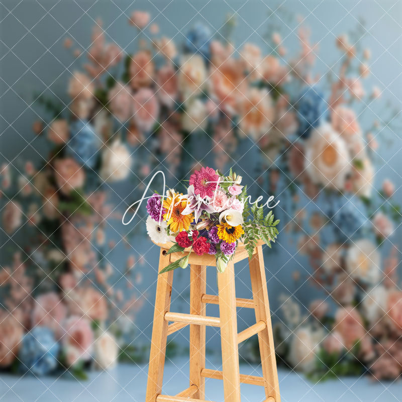 Aperturee - Blue Wall Pink White Spring Floral Wedding Backdrop