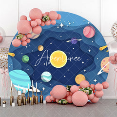 Aperturee - Blue Wavy Galaxy Planet Star Round Birthday Backdrop