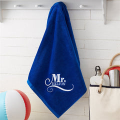 Aperturee - Blue Wedding Bridal Couple Embroidered Beach Towel