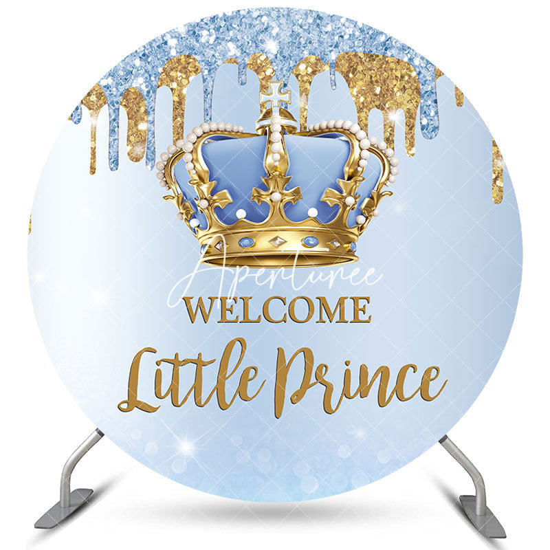 Aperturee Blue Welcome Little Prince Round Baby Shower Backdrop