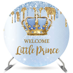 Aperturee Blue Welcome Little Prince Round Baby Shower Backdrop