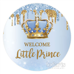 Aperturee Blue Welcome Little Prince Round Baby Shower Backdrop