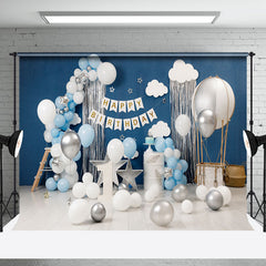 Aperturee - Blue White Balloons 1st Birthday Cake Smash Backdrop