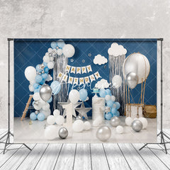 Aperturee - Blue White Balloons 1st Birthday Cake Smash Backdrop