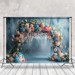 Aperturee - Blue White Chiffon Arch Floral Backdrop For Wedding