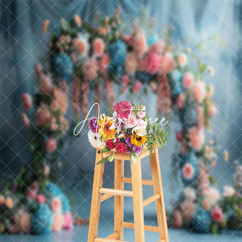 Aperturee - Blue White Chiffon Arch Floral Backdrop For Wedding