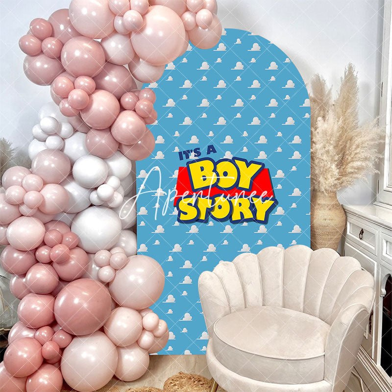 Aperturee - Blue White Cloud Boy Story Baby Shower Arch Backdrop