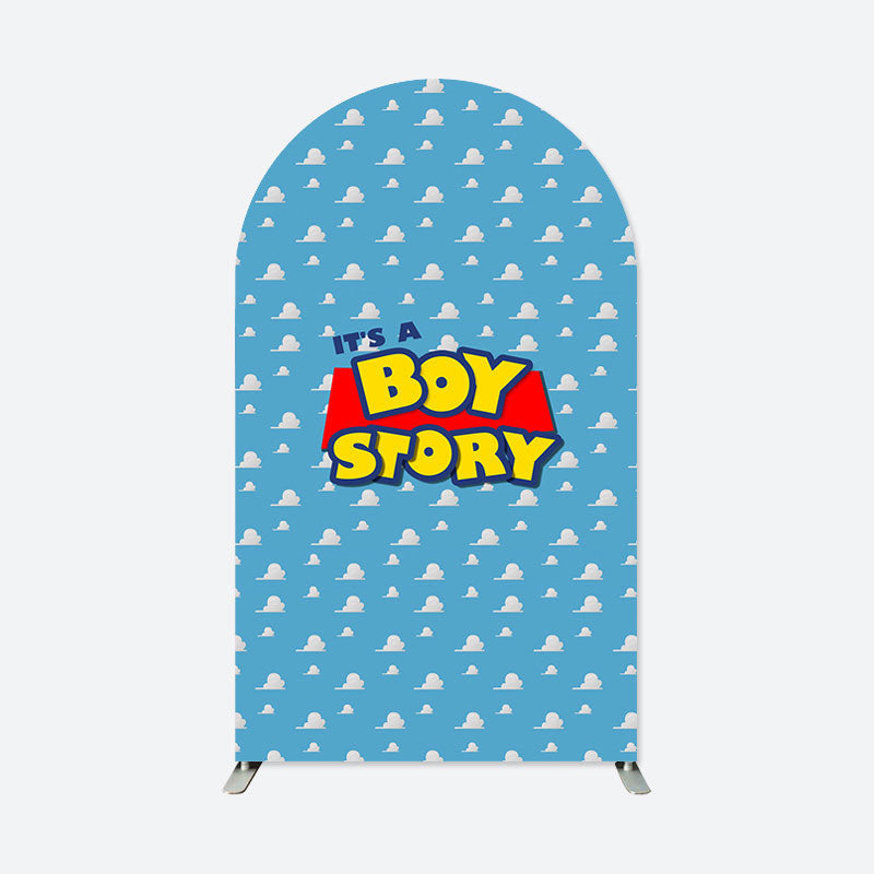 Aperturee - Blue White Cloud Boy Story Baby Shower Arch Backdrop