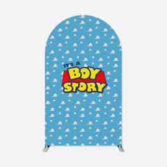 Aperturee - Blue White Cloud Boy Story Baby Shower Arch Backdrop