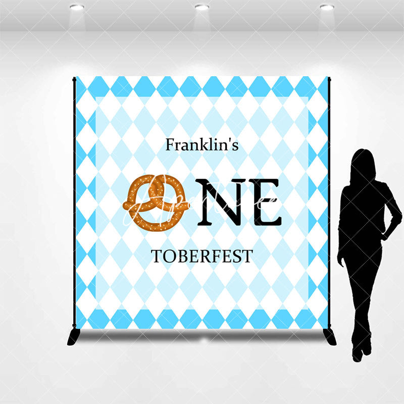 Aperturee - Blue White Custom Name One Toberfest Party Backdrop