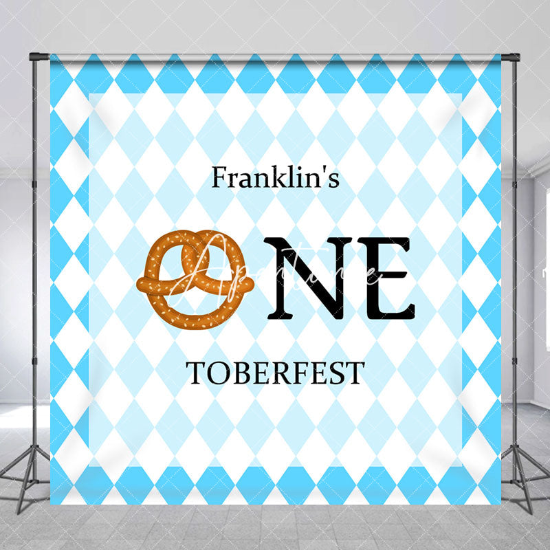 Aperturee - Blue White Custom Name One Toberfest Party Backdrop