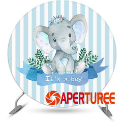 Aperturee - Blue White Elephant Boy Baby Shower Party Backdrop