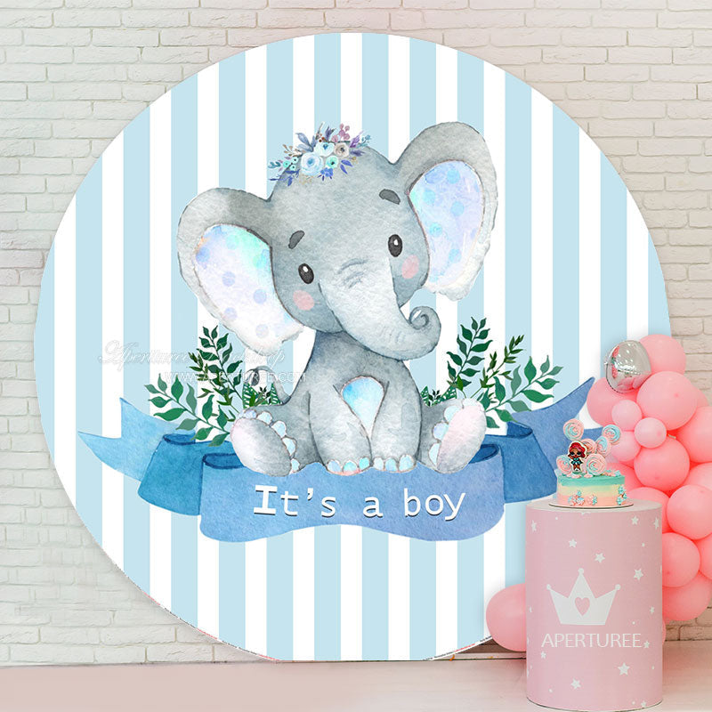 Aperturee - Blue White Elephant Boy Baby Shower Party Backdrop