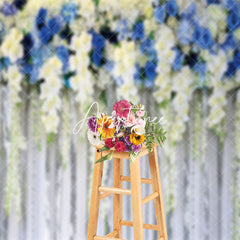 Aperturee - Blue White Floral Valentines Day Backdrop For Photo