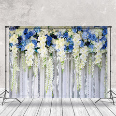 Aperturee - Blue White Floral Valentines Day Backdrop For Photo