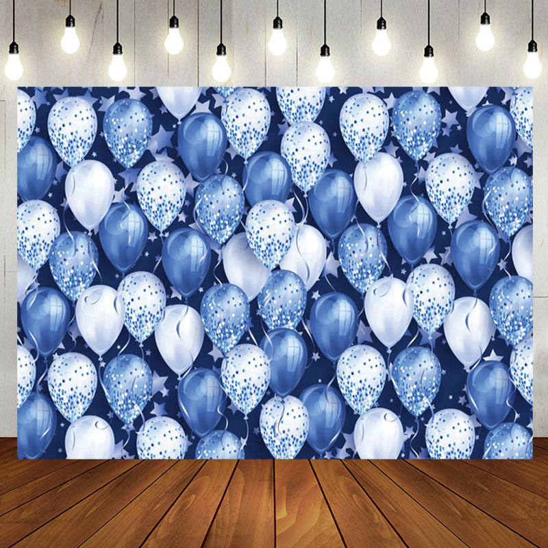 Aperturee - Blue White Glitter Balloon Star Birthday Backdrop