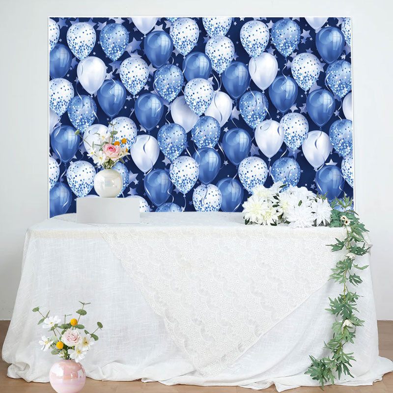 Aperturee - Blue White Glitter Balloon Star Birthday Backdrop