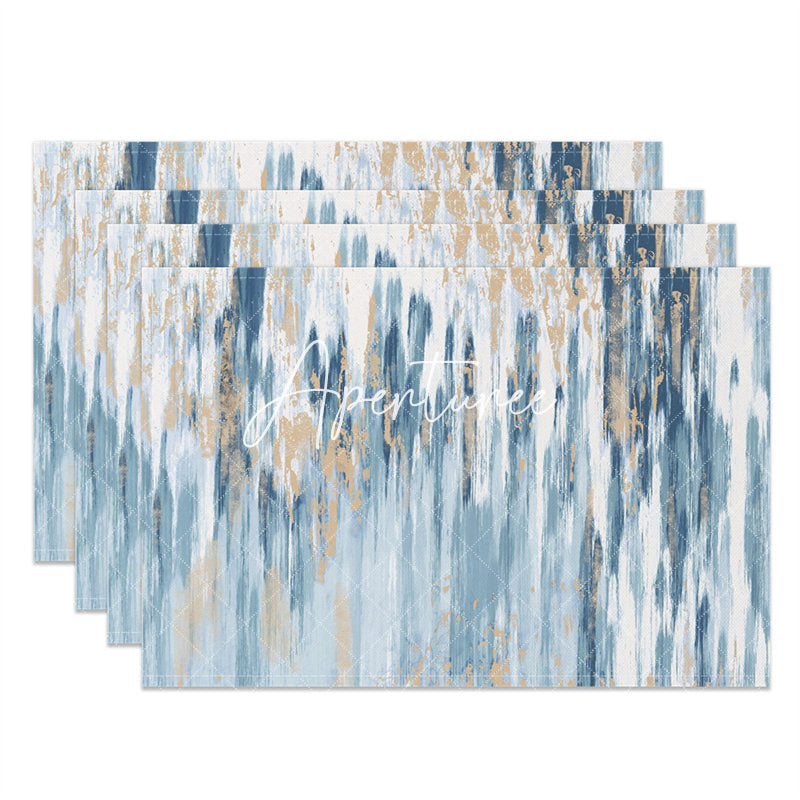 Aperturee - Blue White Gold Abstract Fabric Set Of 4 Placemats