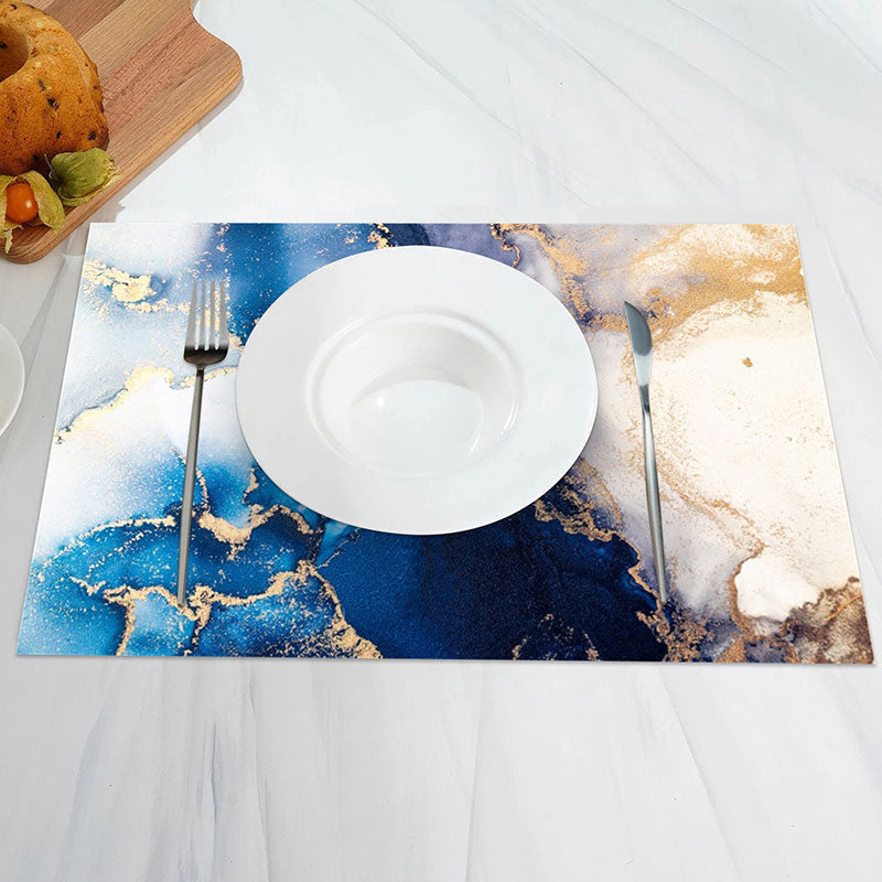 Aperturee - Blue White Gold Elegant Art Deco Set Of 4 Placemats