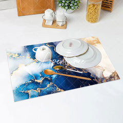 Aperturee - Blue White Gold Elegant Art Deco Set Of 4 Placemats