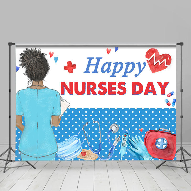 Aperturee - Blue White Happy Nurses Day Thank You Party Backdrop