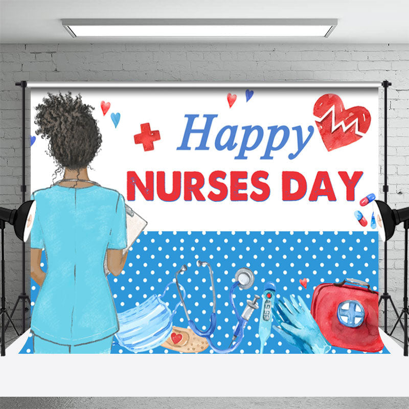 Aperturee - Blue White Happy Nurses Day Thank You Party Backdrop