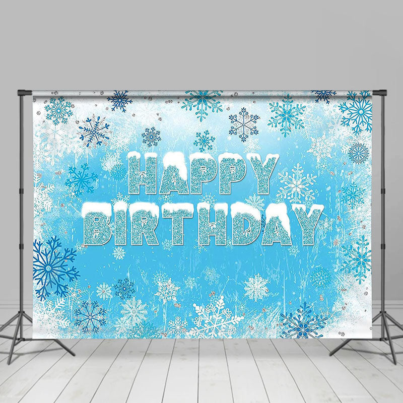 Aperturee - Blue White Ice Snowflakes Birthday Winter Backdrop