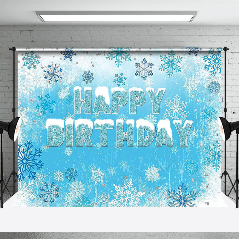 Aperturee - Blue White Ice Snowflakes Birthday Winter Backdrop