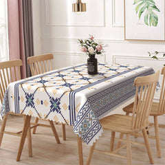 Aperturee - Blue White Low Pixels Pattern Rectangle Tablecloth