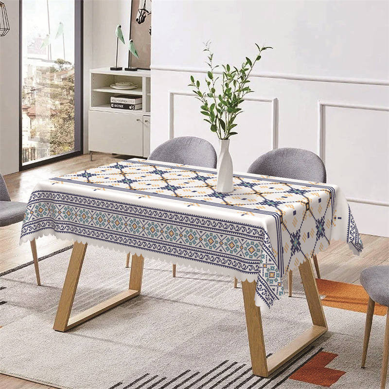 Aperturee - Blue White Low Pixels Pattern Rectangle Tablecloth