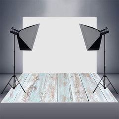 Aperturee - Blue White Paint Wooden Rubber Floor Mat For Photos