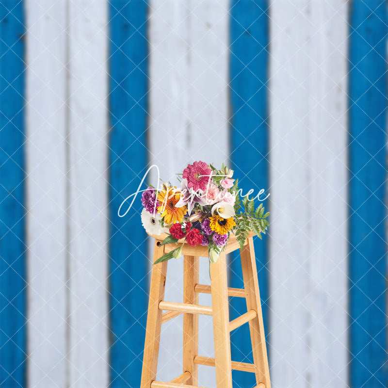 Aperturee - Blue White Painted Vertical Stripe Wood Backdrop