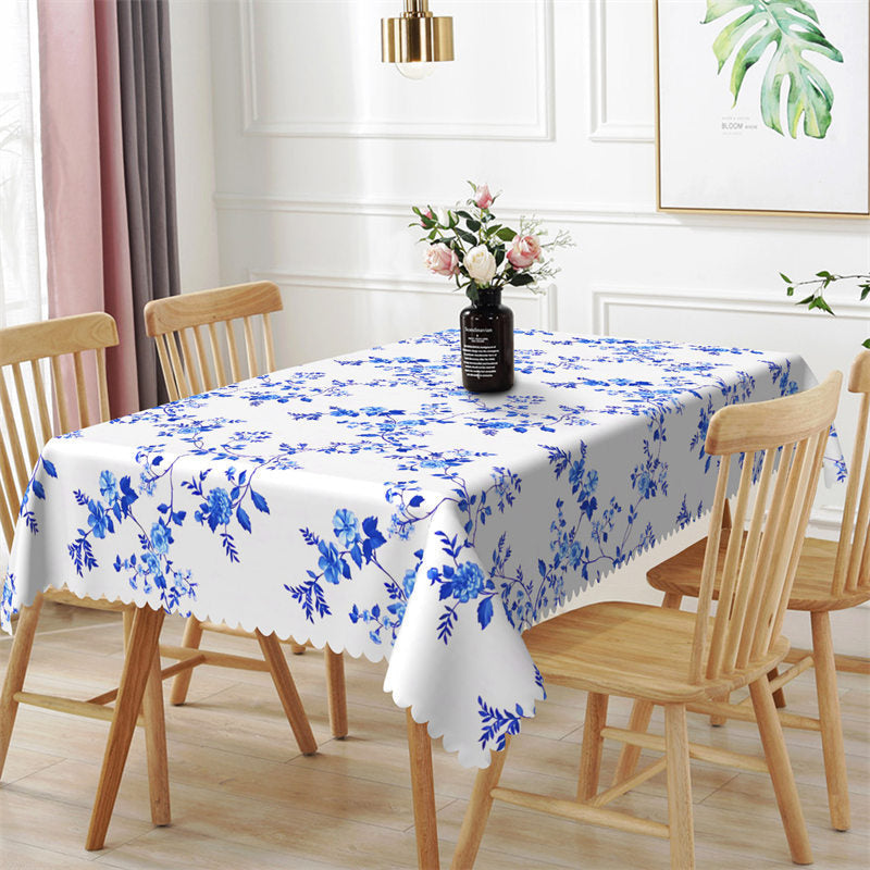 Aperturee - Blue White Porcelain Pattern Rectangle Tablecloth