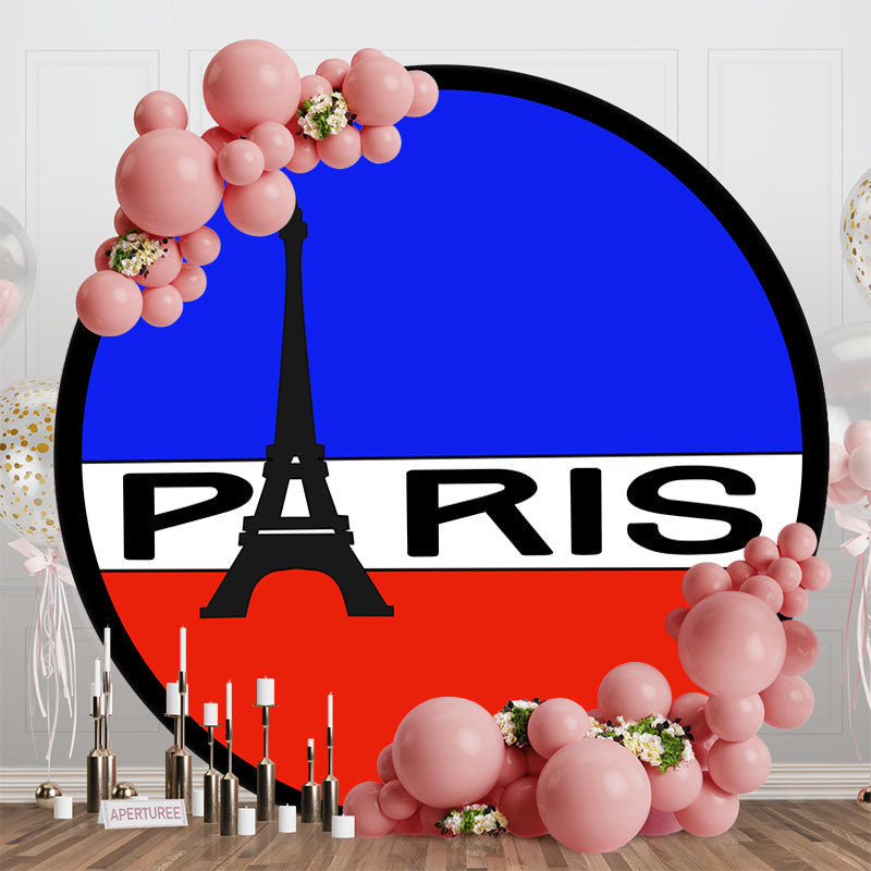 Aperturee - Blue White Red Paris Eiffel Tower Round Backdrop