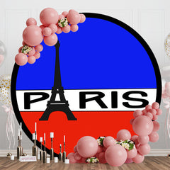 Aperturee - Blue White Red Paris Eiffel Tower Round Backdrop