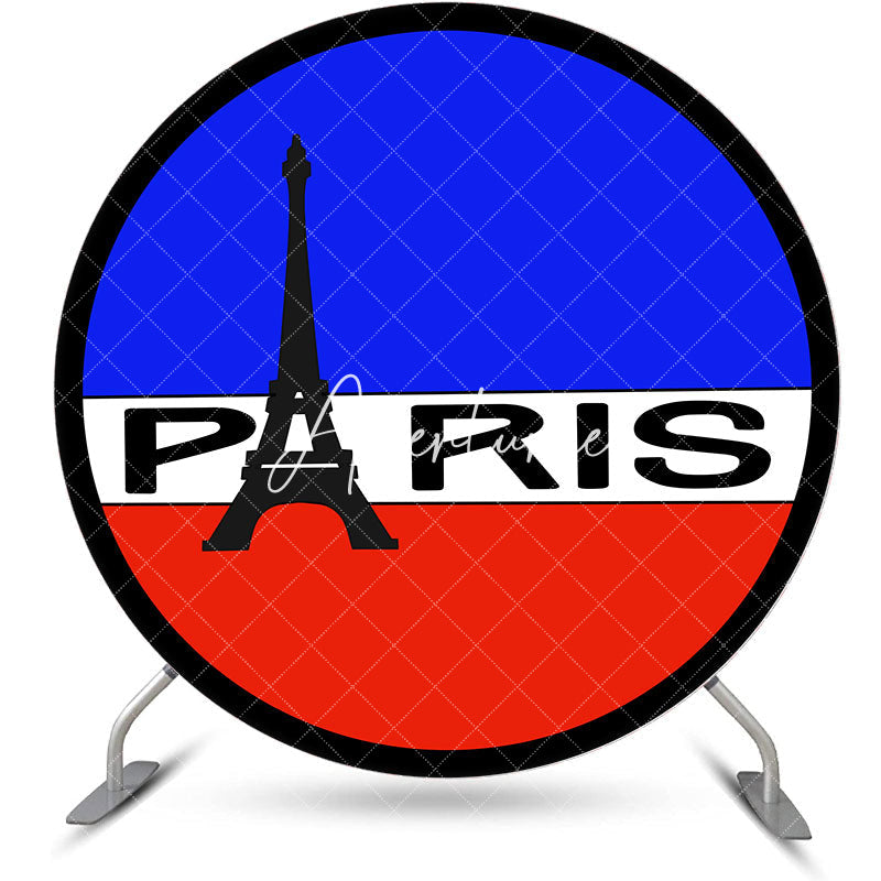 Aperturee - Blue White Red Paris Eiffel Tower Round Backdrop