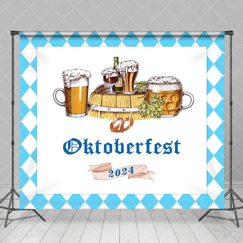 Aperturee - Blue White Rhombus 2024 Oktoberfest Party Backdrop