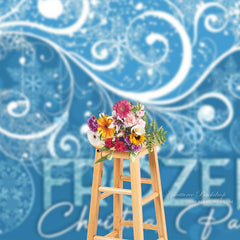 Aperturee - Blue White Snow Ball Frozen Christmas Party Backdrop