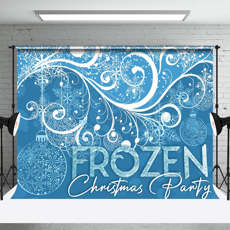 Aperturee - Blue White Snow Ball Frozen Christmas Party Backdrop