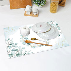 Aperturee - Blue White Spring Leaves Dining Set Of 4 Placemats