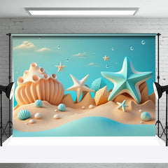 Aperturee - Blue White Starfish Shell Beach Sky Summer Backdrop