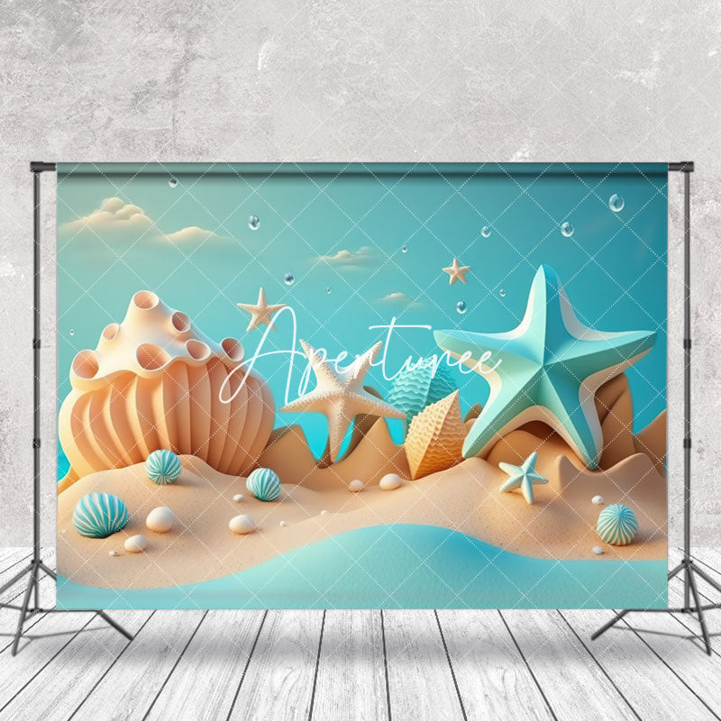 Aperturee - Blue White Starfish Shell Beach Sky Summer Backdrop