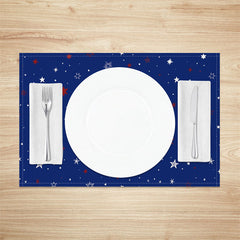 Aperturee - Blue White Stars Seamless Fabric Set Of 4 Placemats