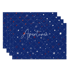 Aperturee - Blue White Stars Seamless Fabric Set Of 4 Placemats