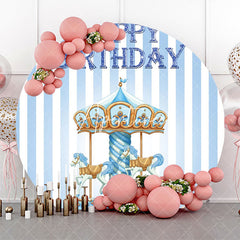 Aperturee - Blue White Stripe Circus Round Birthday Backdrop