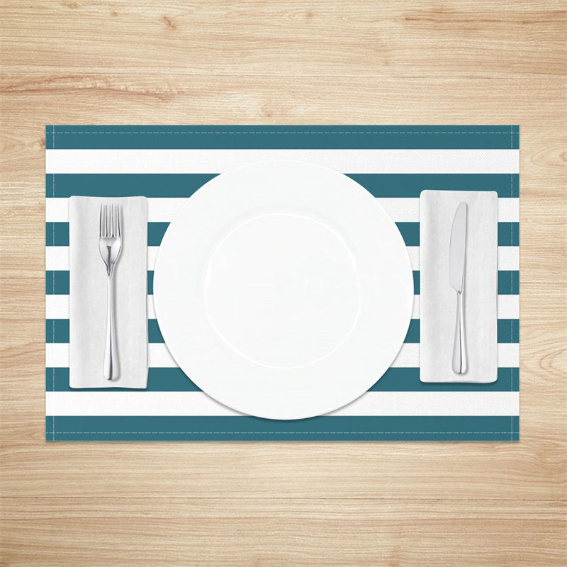 Aperturee - Blue White Stripes Set Of 4 Placemats For Dining