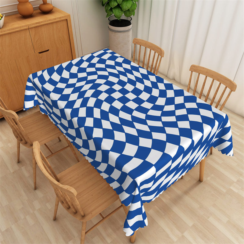 Aperturee - Blue White Twisted Grid Simple Rectangle Tablecloth